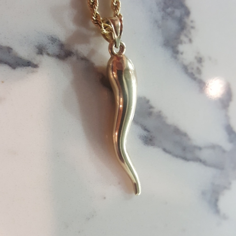 26 inch gold chain solid with 10k Italian horn